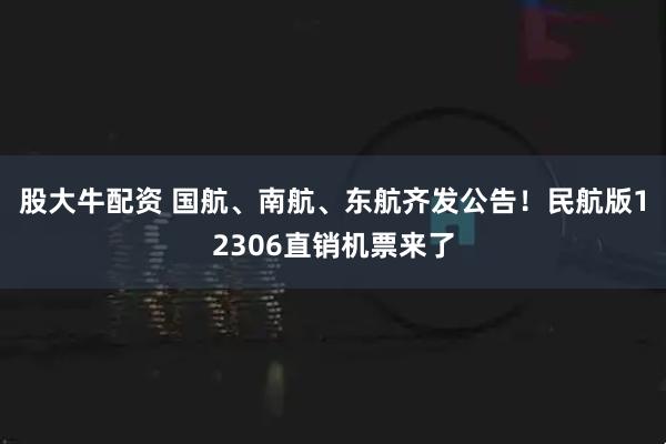 股大牛配资 国航、南航、东航齐发公告！民航版12306直销机票来了